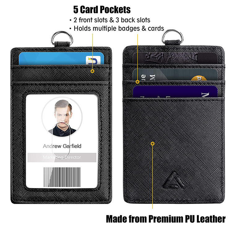 Wholesale ID Card Holder Lanyard Transparent Silicone Leather Badge Holder