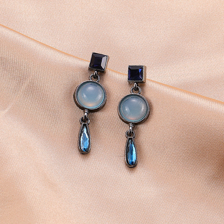 Blue Water Drop Retro Baroque Earrings 925 Silver Earrings