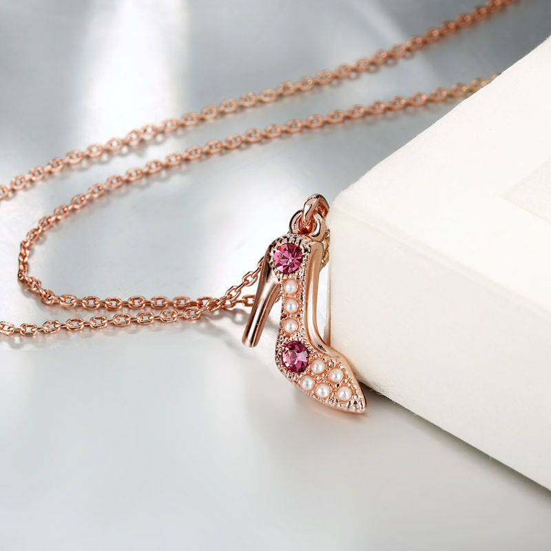 Fashion K Gold Shoe Shape Crystal Necklace Imitation Pearl Necklace