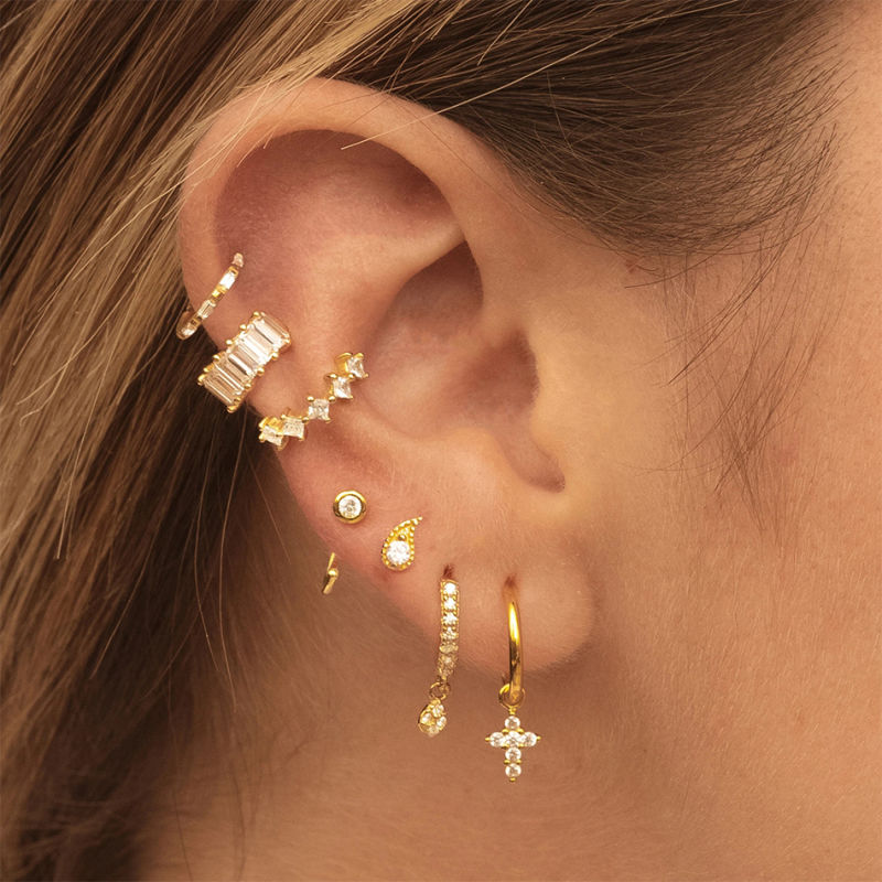 18K Gold Plated Jewelry 925 Sterling Silver Ear Cuff Aube Earrings for Women