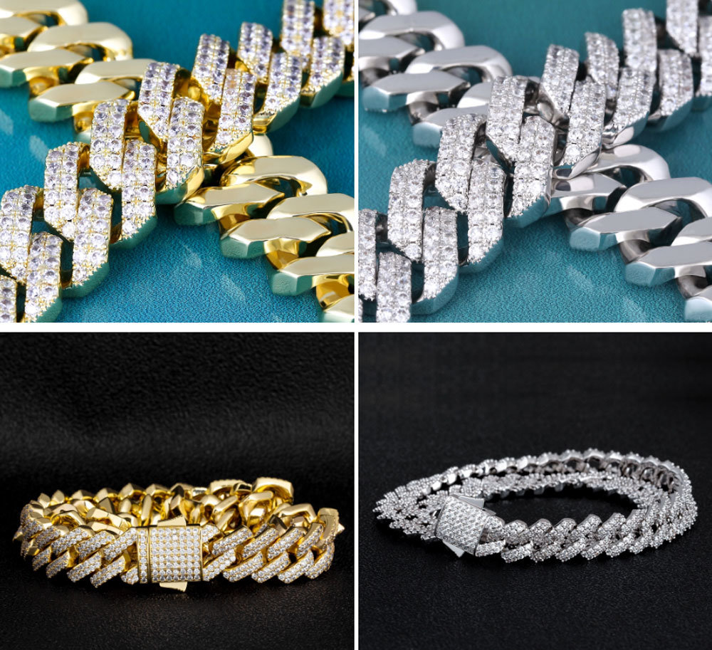 Hip Hop Jewelry 12mm White Gold Plated Iced out Cuban Link CZ Prong Cuban Link Chain Necklace Diamond Cuban Chain