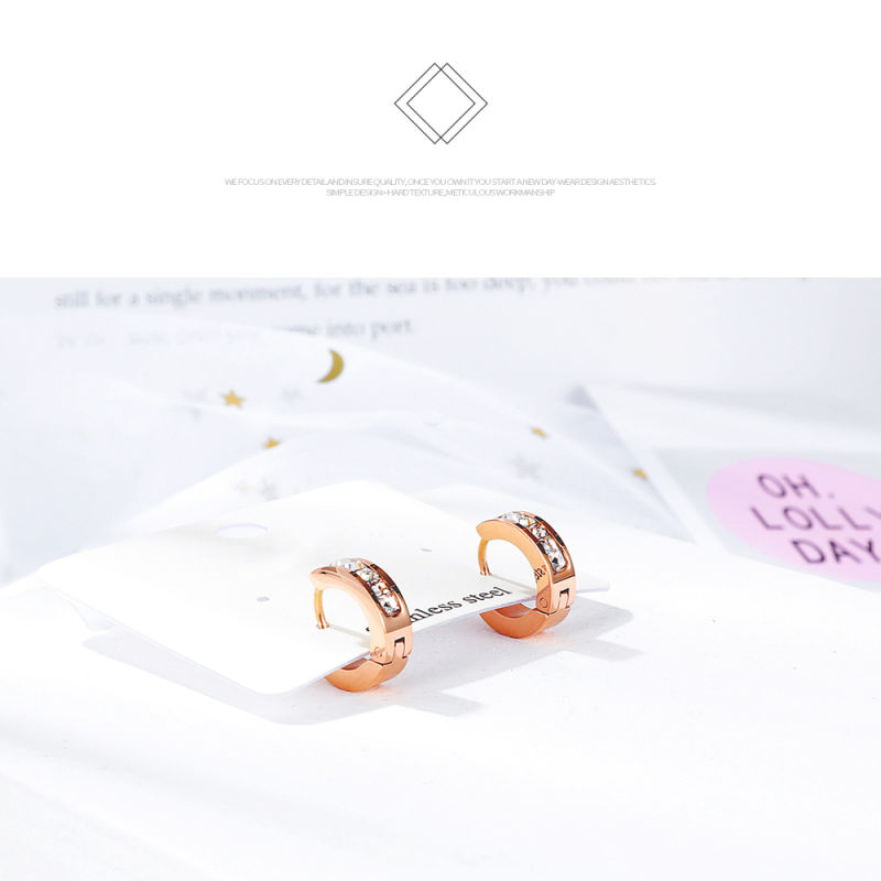 Inlaid Row of Diamonds Gold-Plated Stainless Steel Earrings Drop