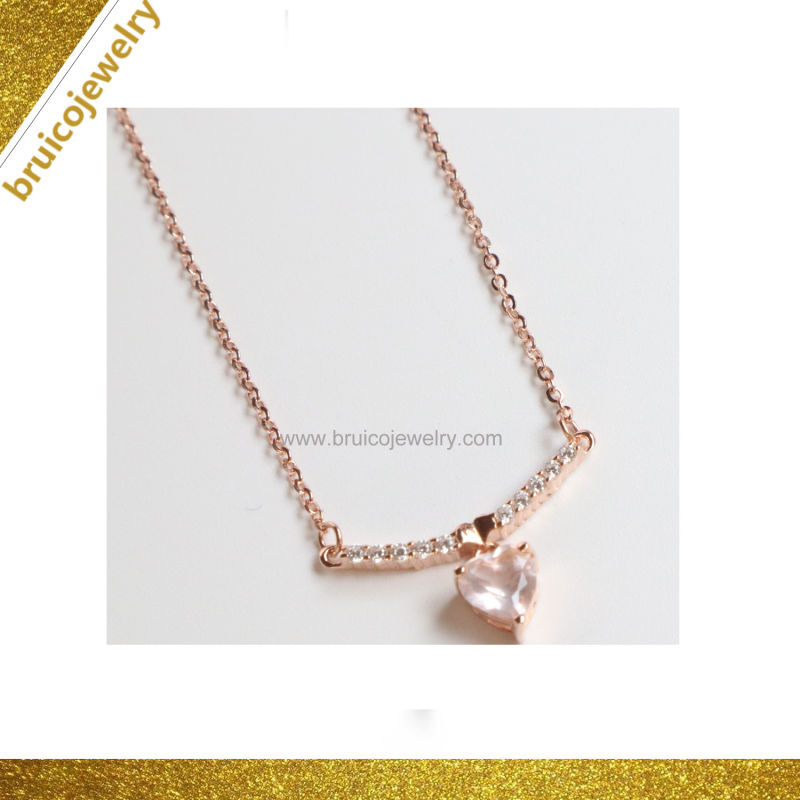 Wholesale Fashion 925 Sterling Silver Jewelry Rose Gold Plated Jewellery Pendant Necklace with Diamond