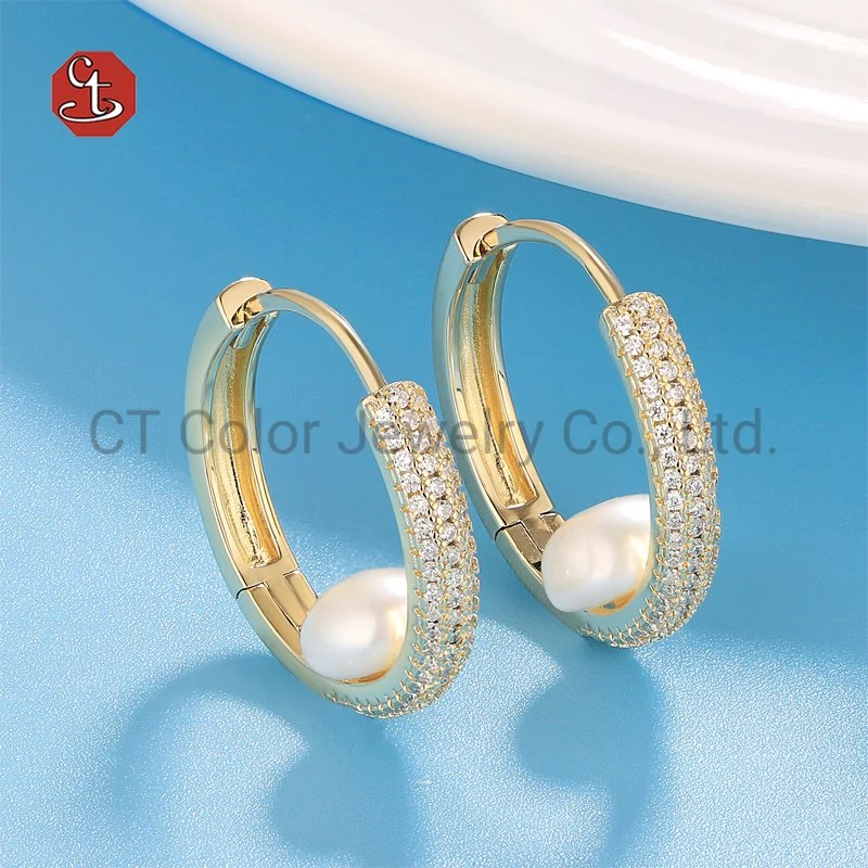 Fashion Earring Wholesale Pirce 18K Gold Silver Earring Custom Natural Pearl Hoop Jewelry