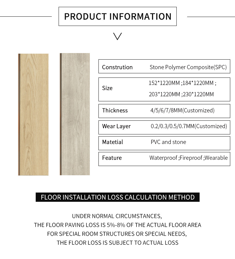 8.5 mm 8 mm Wood Spc Luxury Waterproof Flooring