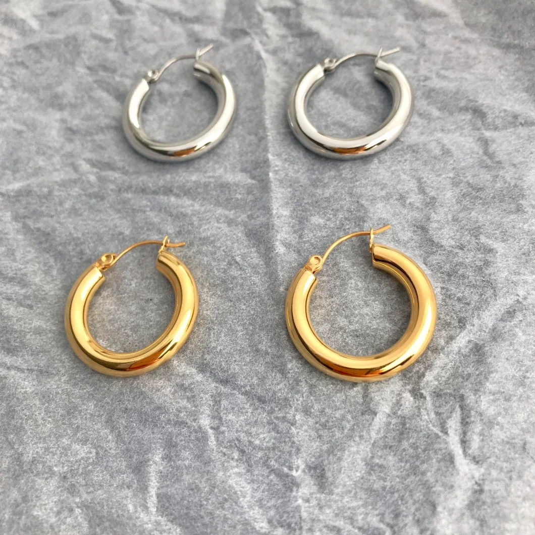 Hoop French Simple Design Solid Earrings Precious Gold-Plated Round Coil Style Fashion Earrings