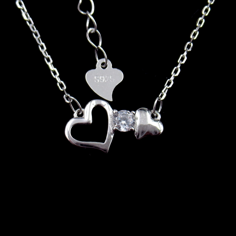 Romantic Pure Silver Cubic Zirconia Heart Shaped Necklace for Bridal Wedding