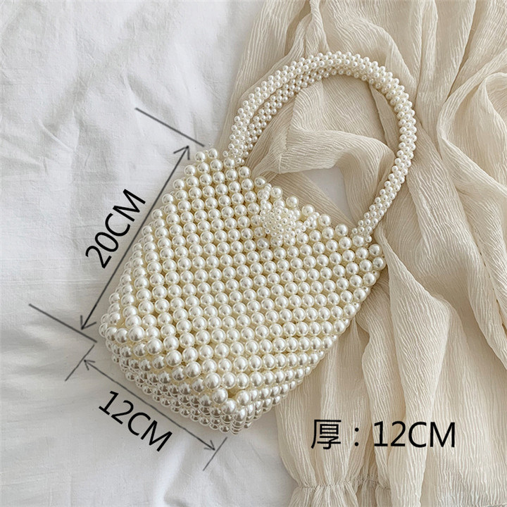 Peb01d Top Handle Basket Shaped Ladies Beaded Handbag Pearl Fashion Handbags with Pearls 2020