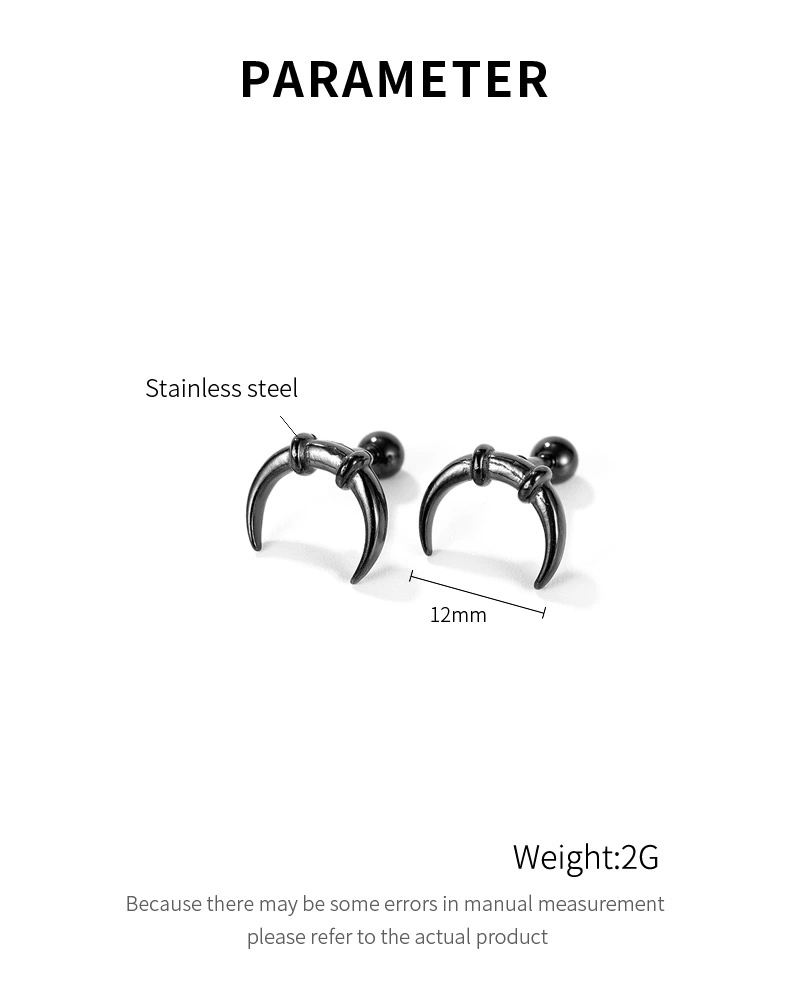 Moon Horn Stainless Steel Earrings Stud