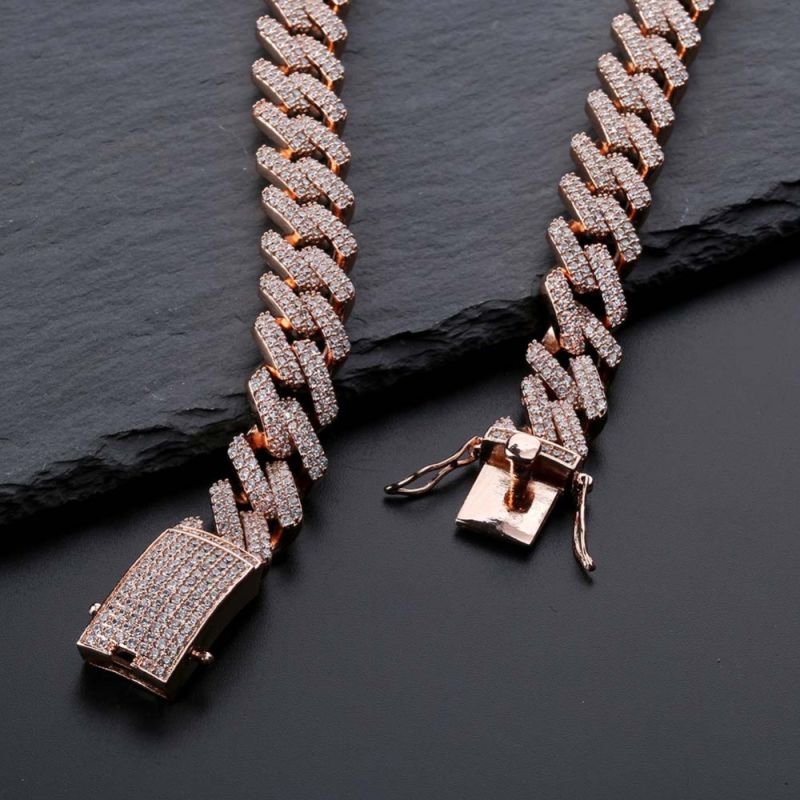 14mm Miami Prong Set Cuban Chains Necklace for Men Gold Silver Color Hip Hop Iced out Paved Bling CZ Rapper Necklace Jewelry