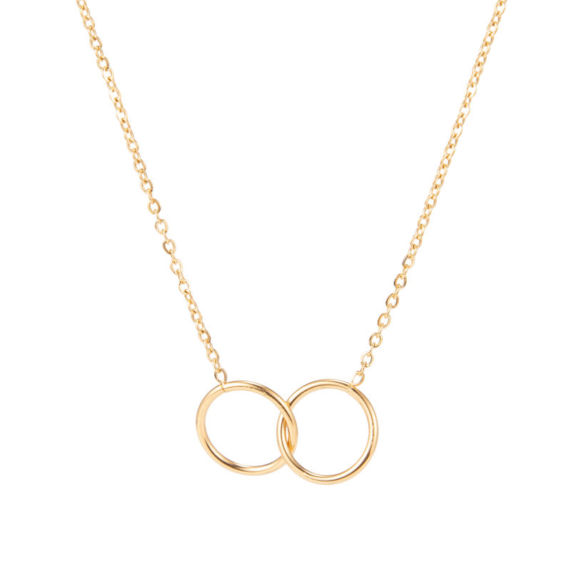 Gold-Plated Stainless Steel Double Ring Collar Chain Necklace