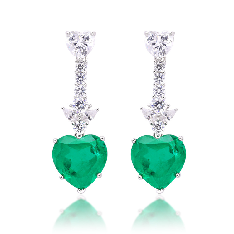 Emerald Earrings Heart Shape Drop Long Earrings for Women