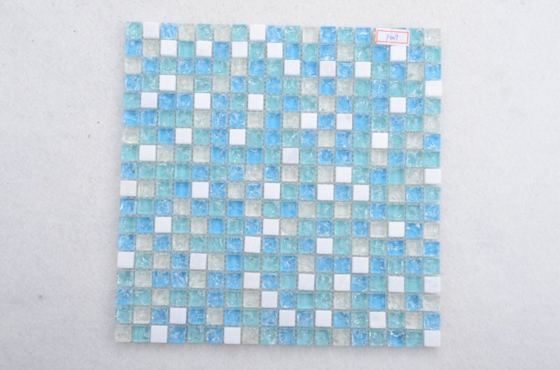 Beautiful Design Blue White Glass and Stone Mosaic Tile