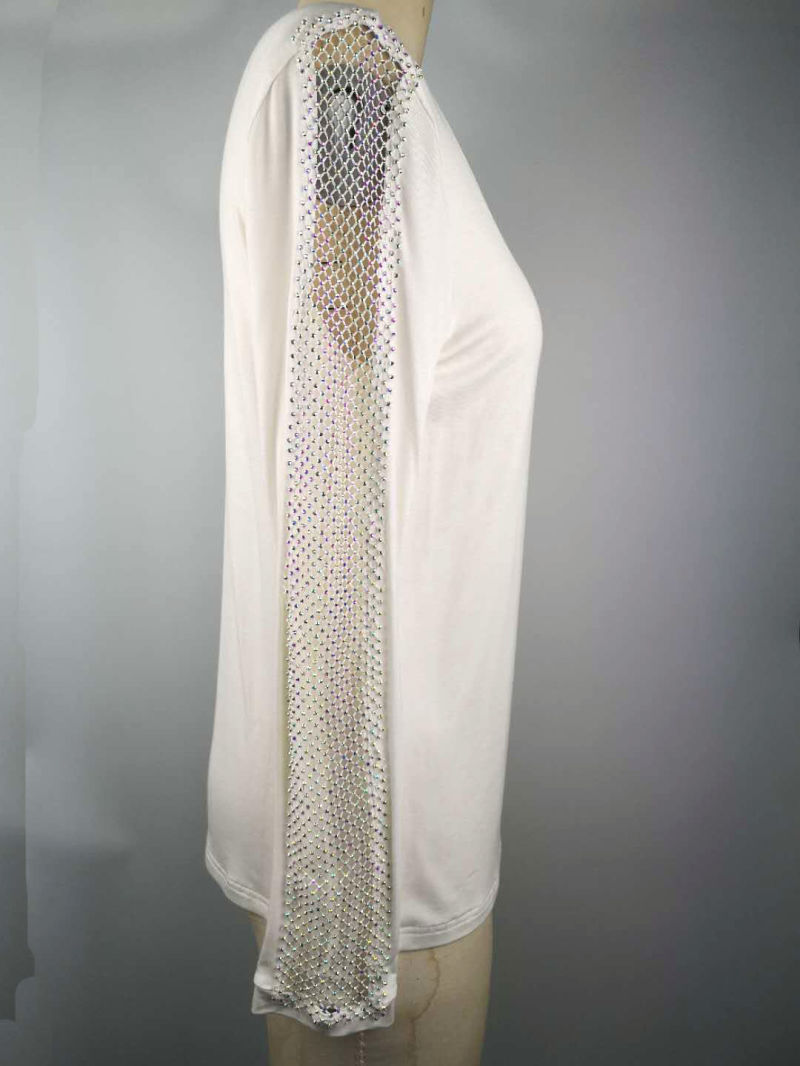 Ladies' Fashion White Bead Chain Blouse