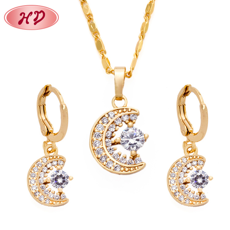 Hengdian Dubai Jewellery Colorful Gold Plated Zircon Jewelry Set