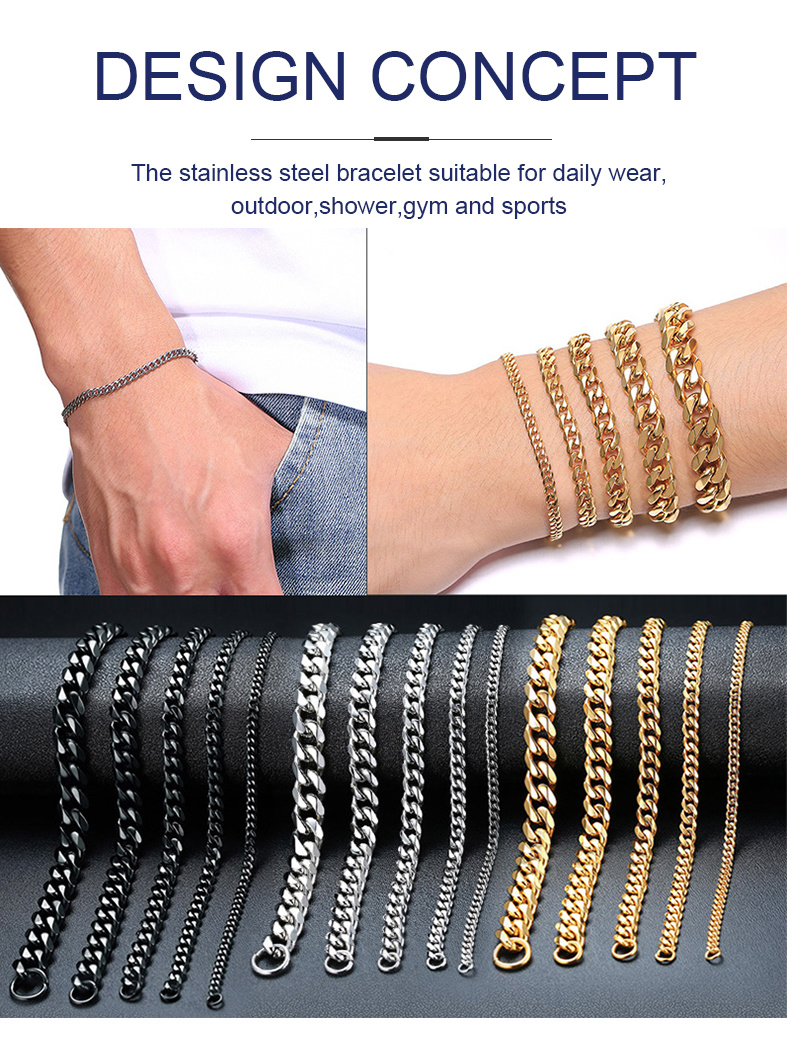 18cm Stainless Steel Curb Chain Bracelet Silver for Woman