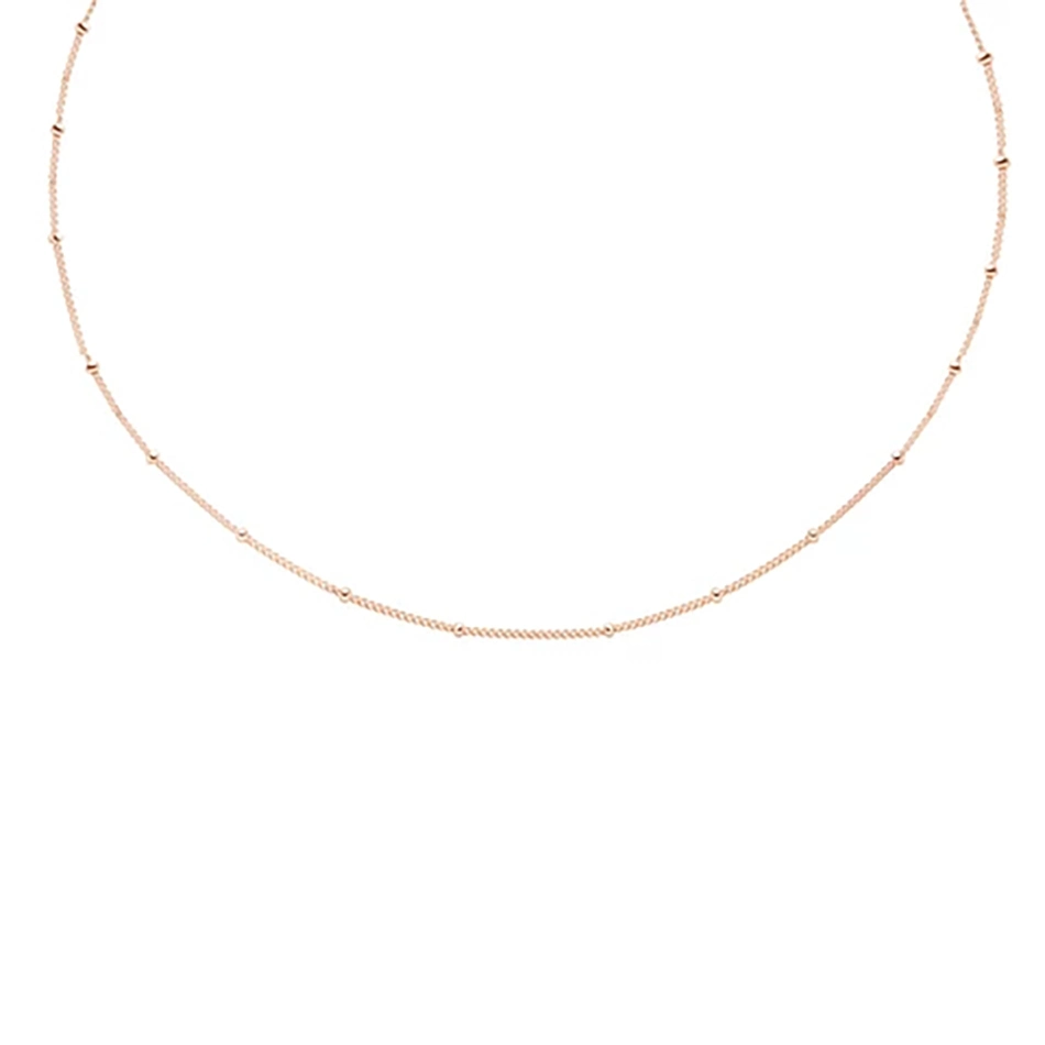 Simple Necklace 925 Sterling Silver 18K Gold Plated Basic Small Beaded Choker Necklace