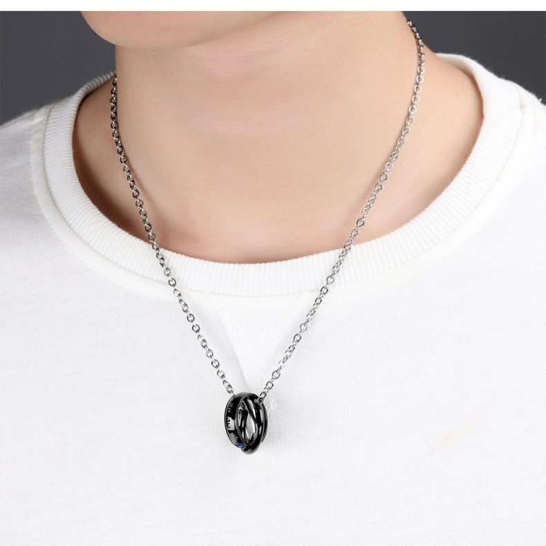 Fashion Charm Pendant Necklace, Wholesale Chain Crystal Initial Letter King Queen Lover Couples Titanium Steel Necklace