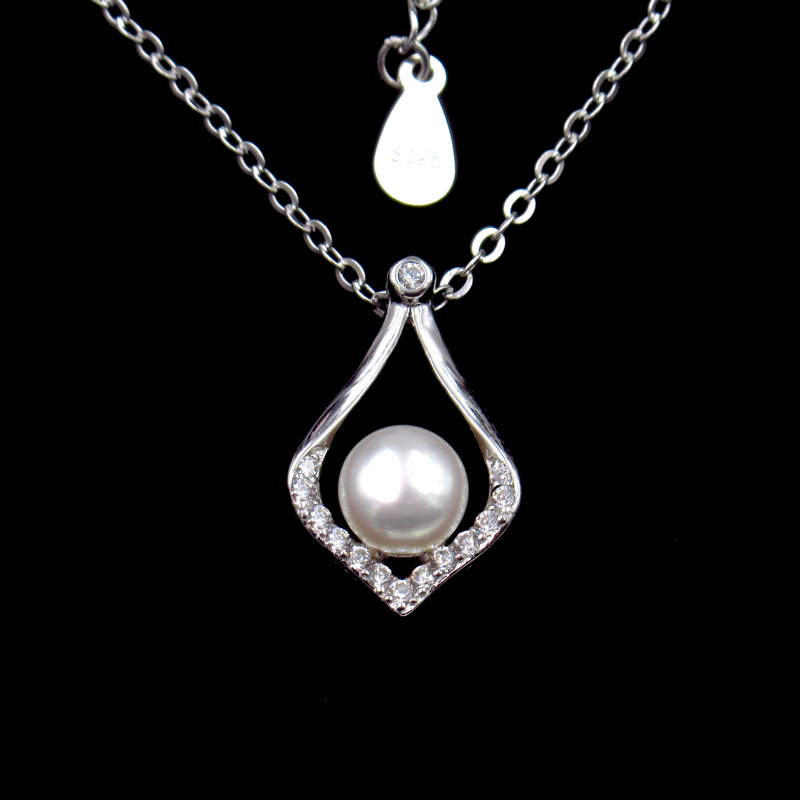Real Natural Freshwater Pearl Silver Rhodium Plated Necklace for Gift Party
