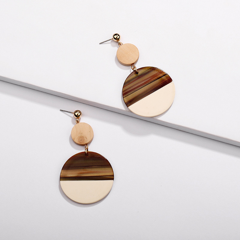Fashion Custom Jewelry for Women with Wood Acetate Round Resin Acrylic Pendant Earrings
