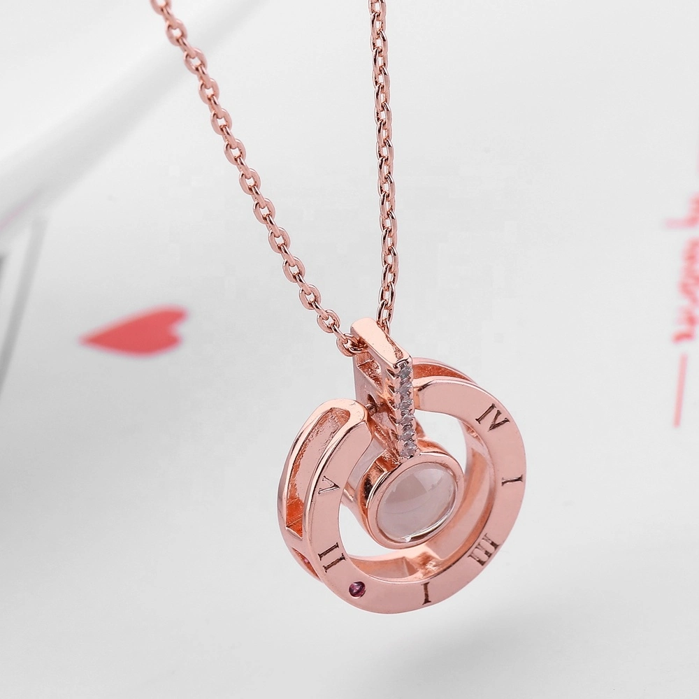 2020 Fashion Valentines Day Gift 100 Languages Love Memory I Love You Projection Silver Rose Gold Women Necklace Jewelry