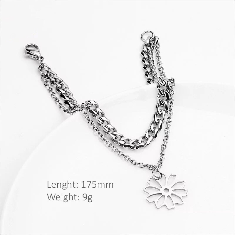Custom Butterfly Charm Stainless Steel Cuba Double Chain Bracelet
