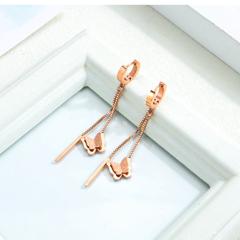 Long Tassel Butterfly Gold-Plated Stainless Steel Earrings Drop