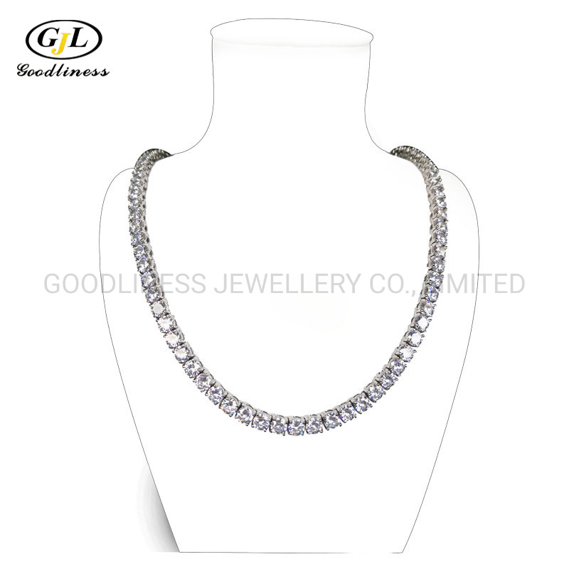Jewelry Hip Hop Silver Brass Men CZ Diamond Iced out Tennis Chain Necklace