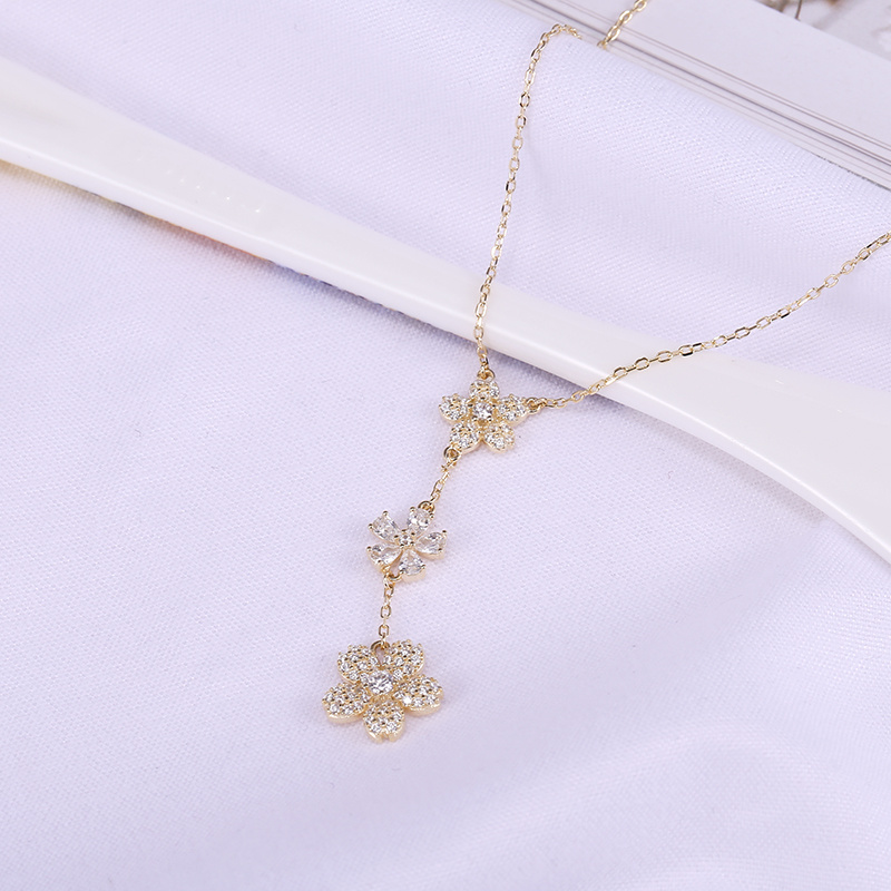 Dubai High Quality Women's Dainty 18K Gold Plated Y- Chain Link Inital Zirconia Flower Pendant Necklace