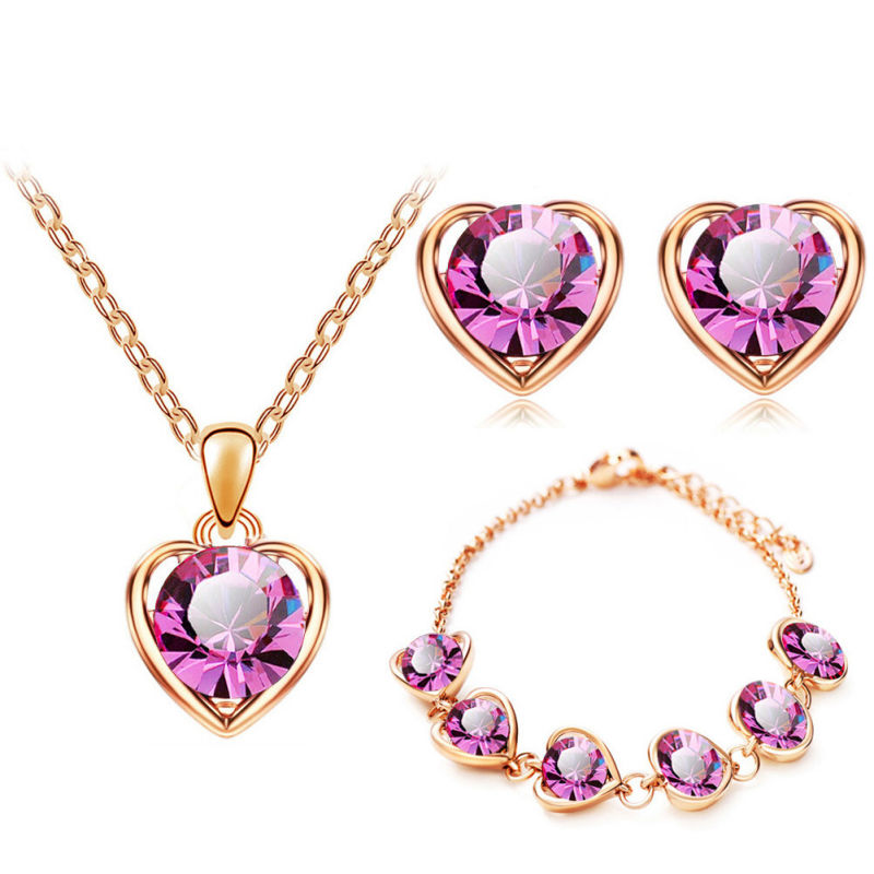 Fashion High-End Exquisite Peach Heart Crystal Jewelry Set