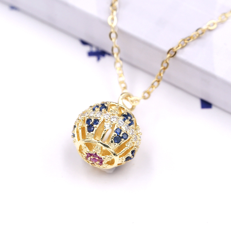 18K Gold Necklace Hollow Ball Charm Pendant Long Necklace Jewelry Women