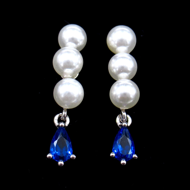 Shell Pearl Hanging Silver Sapphire CZ Women Accessories Earrings