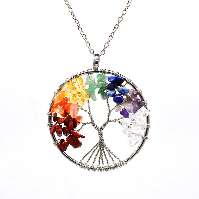 Natural Gravel Crystal Life Tree Colorful Natural Stone Wealth Tree Necklace Factory Direct