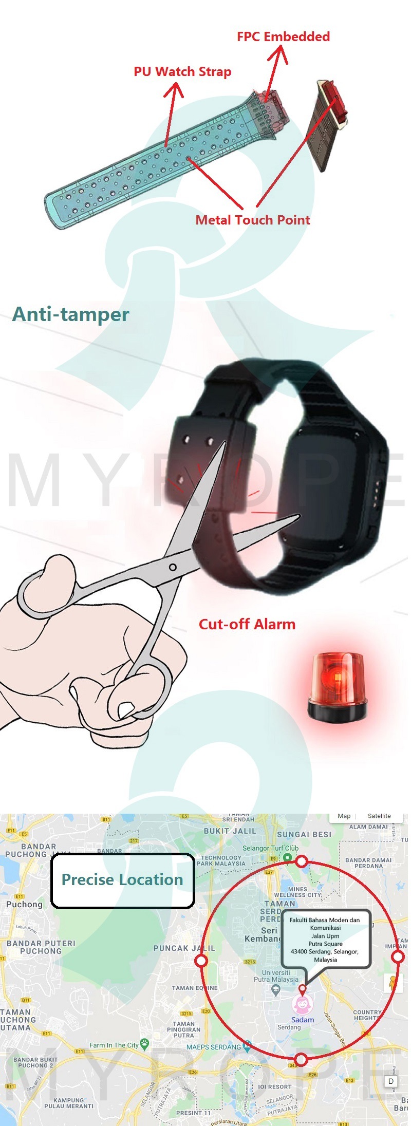 Quarantine Bracelet GPS Monitoring Body Temperature Tamper Proof Position Tracking Bracelet