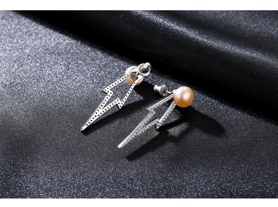 Luxury Elegant CZ Design Freshwater Pearl Sterling Silver Stud Earrings