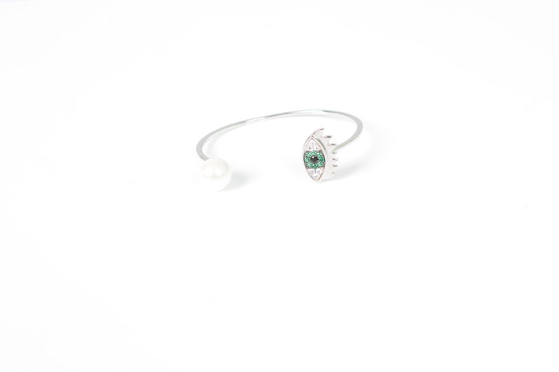 Trendy 925 Sterling Silver Classic Evil Eye and Pearl Bangle