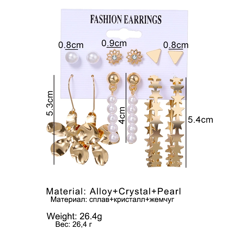 Fnio Women's Earrings Set Pearl Earrings for Women Bohemian Fashion Jewelry 2020 Geometric Crystal Heart Stud Earrings