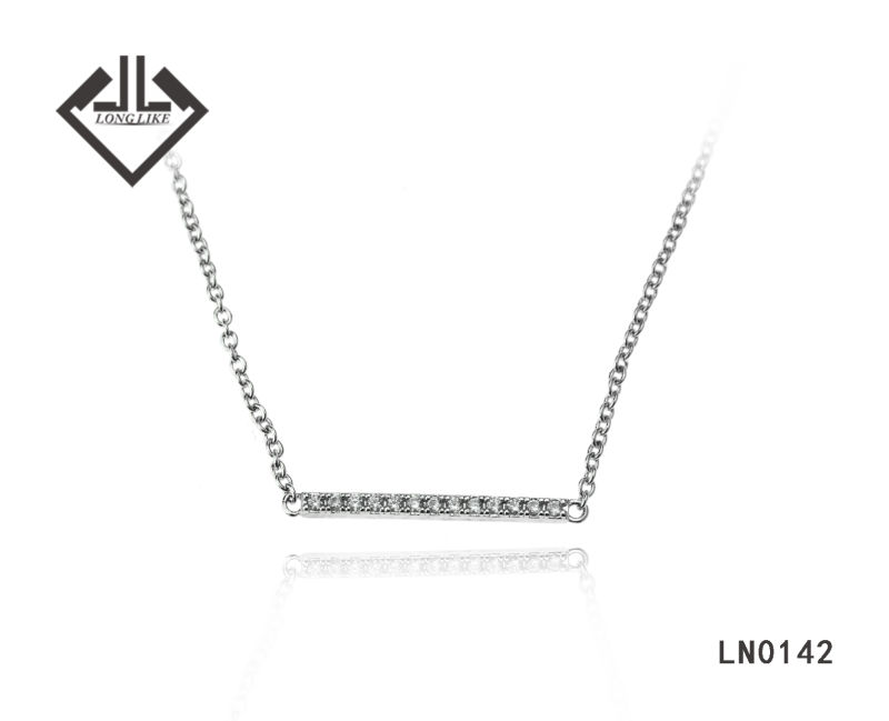 Silver Necklace Bar Necklace with CZ in 925 Silver