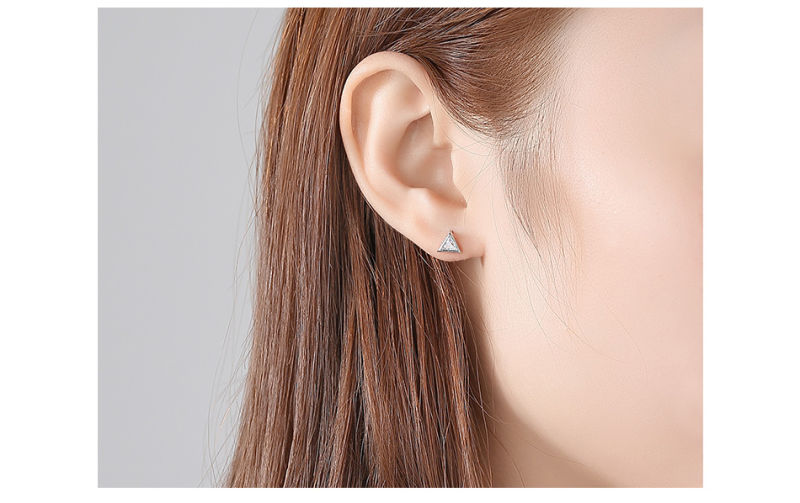 925 Sterling Silver Triangle Shaped CZ Stud Earrings
