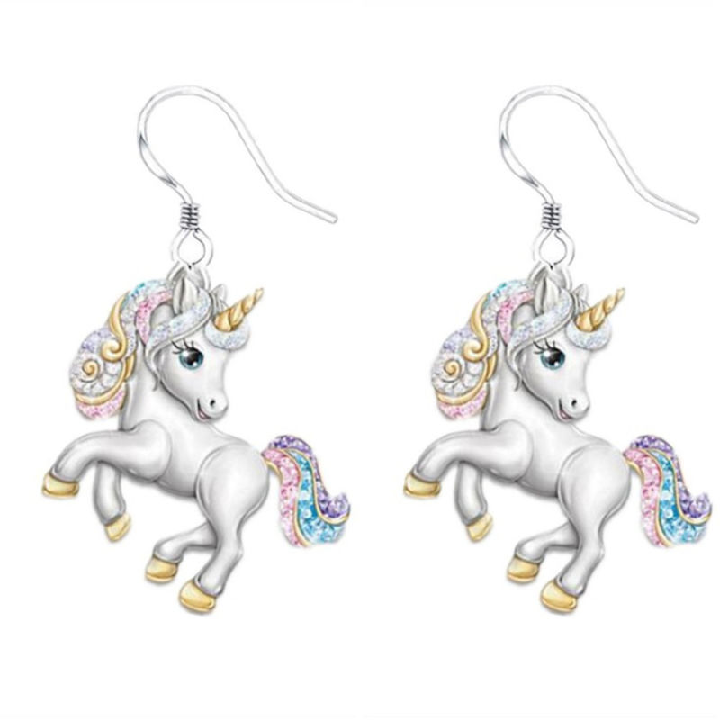 Fashion Silver Alloy Unicorn Necklace Ring Earring Set for Girls