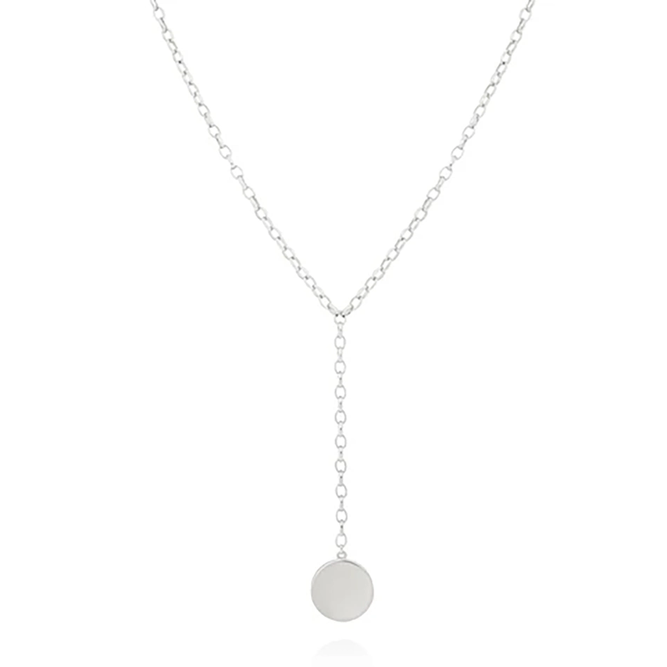 Simple 925 Sterling Silver Necklace Jewelry 18K Gold Plated Basic Circle Lariat Necklace