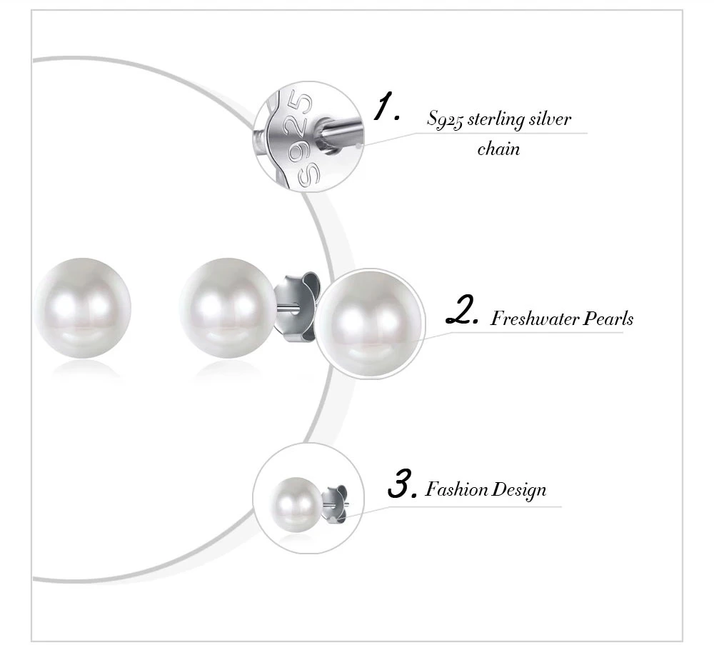 Freeshipping Jewelry White Simulated Freshwater Pearl Bridal Stud 925 Silver Earring 6-8mm Bling Imitation Pearl Earrings 2020