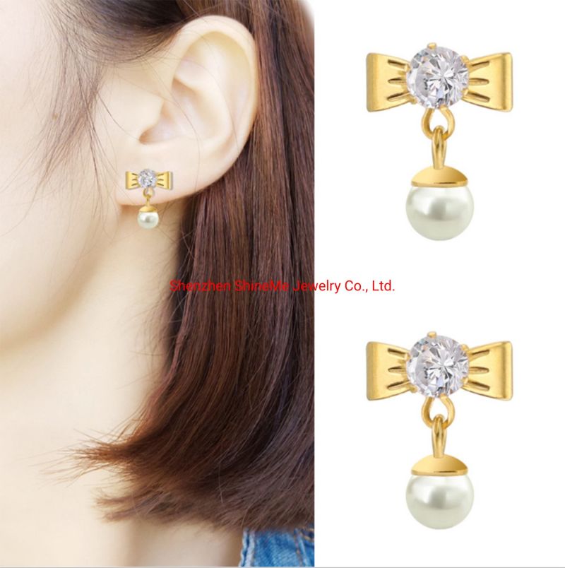 Titanium Steel Stainless Steel Butterfly Earrings Long Pearl Pendant CZ Zircon Earrings for Women Er4252