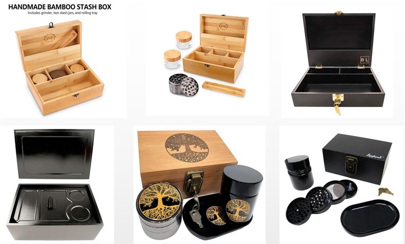 Tree of Life Stash Box Combo - Full Size Bamboo Box Grinder and Jar - Engraved Wood Stash Box (Tree of Life)