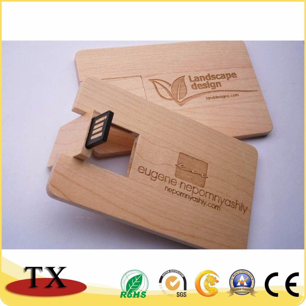 Card Shape USB Flash Drive Memory Stick Wooden USB