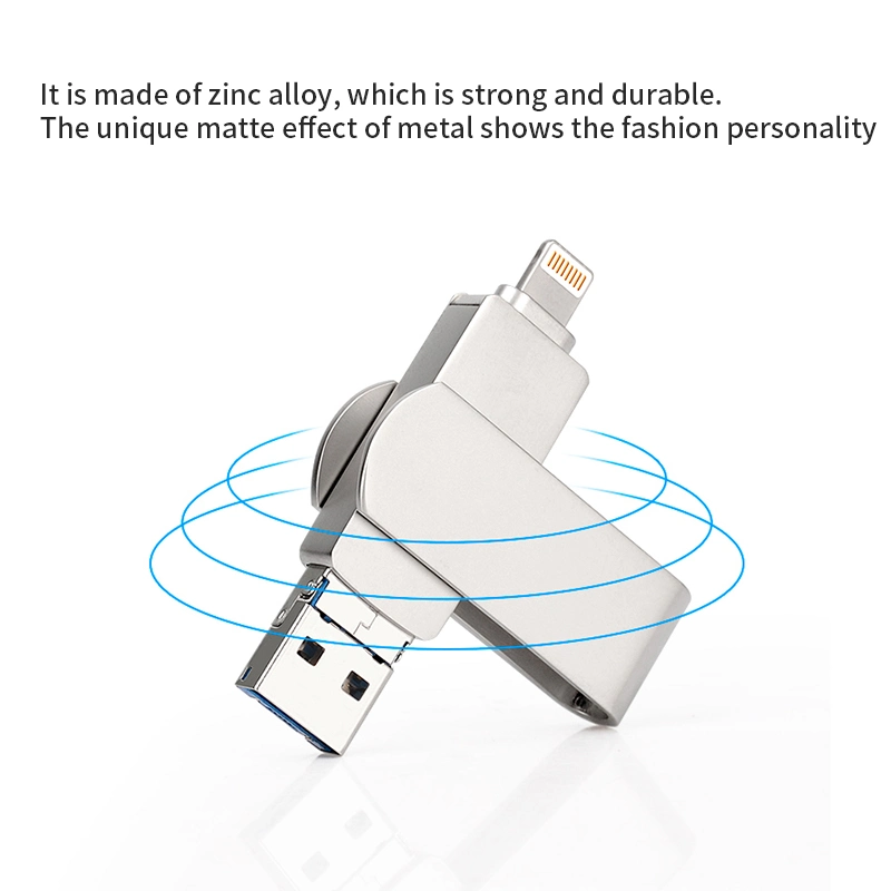Mutilfunction 3 In1 Swivel Metal USB Flash Drive/USB Stick/USB Pen Drive for iPhone/Android