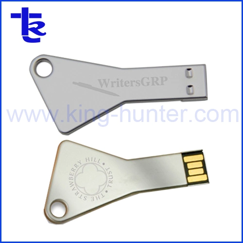 Silver Custom Laser Engraving Logo Key Shape USB Flash Drive