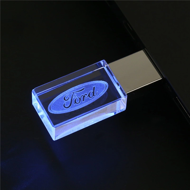 Custom Logo USB 2.0 3.0 Crystal USB Memory Stick 4GB 8GB 16GB 32GB 64GB USB Flash Drive with LED Light