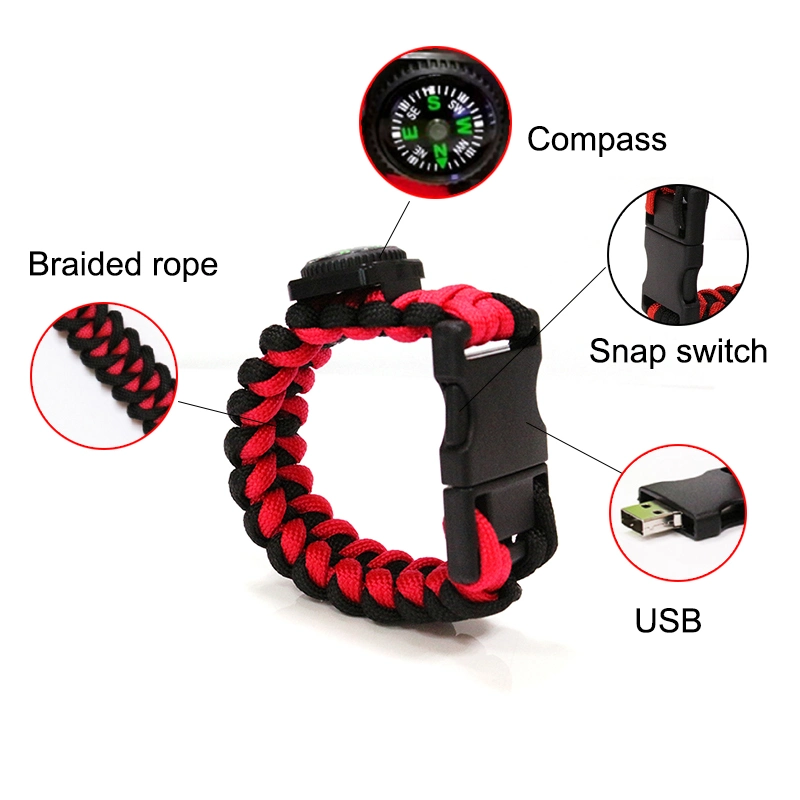 Promotional Gift USB Pen Drive 8GB 16GB Outdoor Rope Bracelet USB Flash Drive with Compass