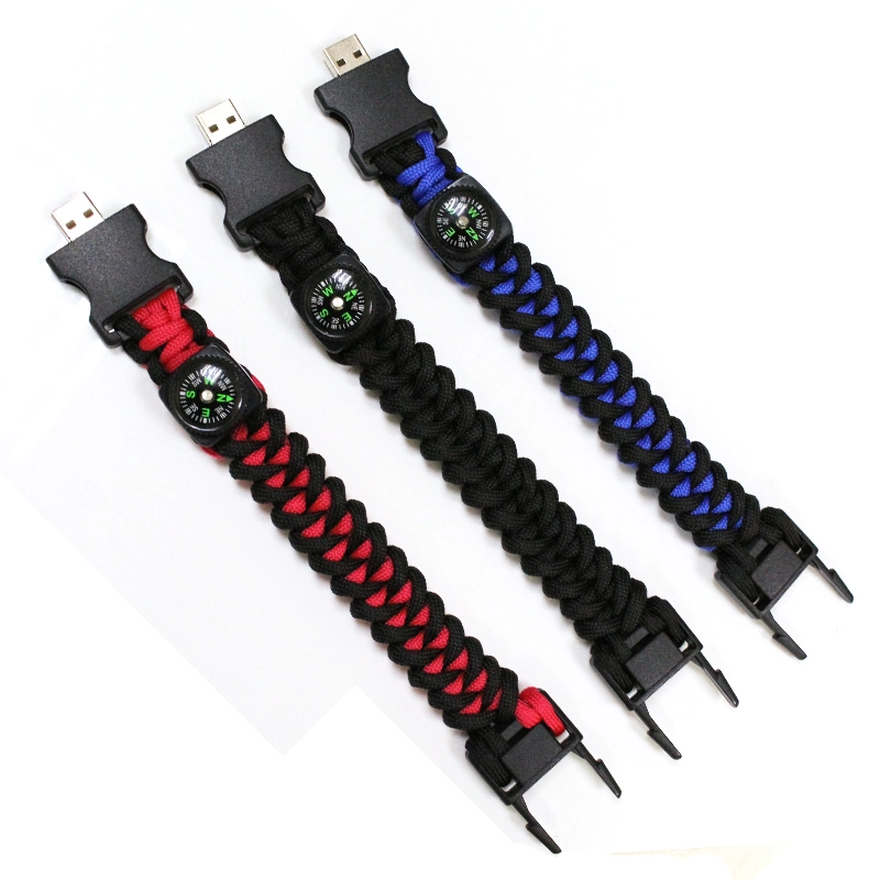 Promotional Gift USB Pen Drive 8GB 16GB Outdoor Rope Bracelet USB Flash Drive with Compass